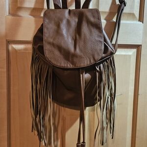 Mossimo Supply Co. Tan Leather Fringe Backpack